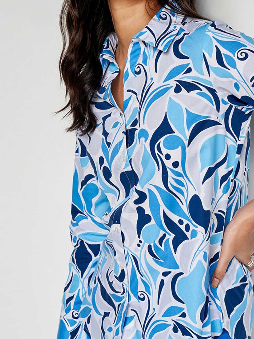 AND Abstract Printed Long Sleeves Cotton Shirt Style Top