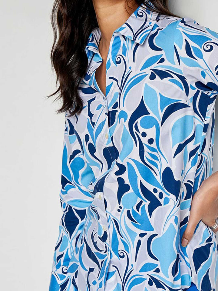 AND Abstract Printed Long Sleeves Cotton Shirt Style Top