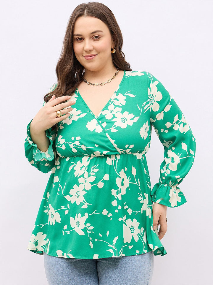 Berrylush Curve Women Floral Print Wrap Top