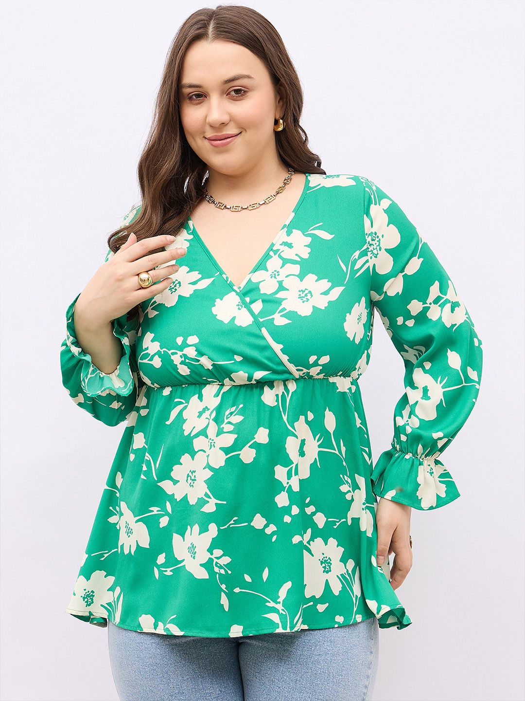 Berrylush Curve Women Floral Print Wrap Top