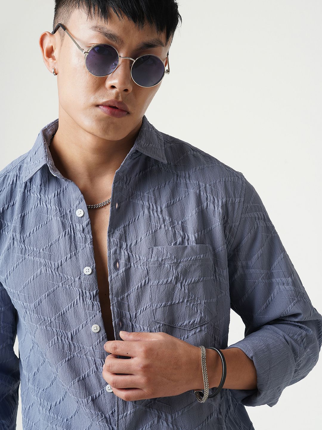 VASTRADO Men Classic Fit Spread Collar Textured Casual Shirt