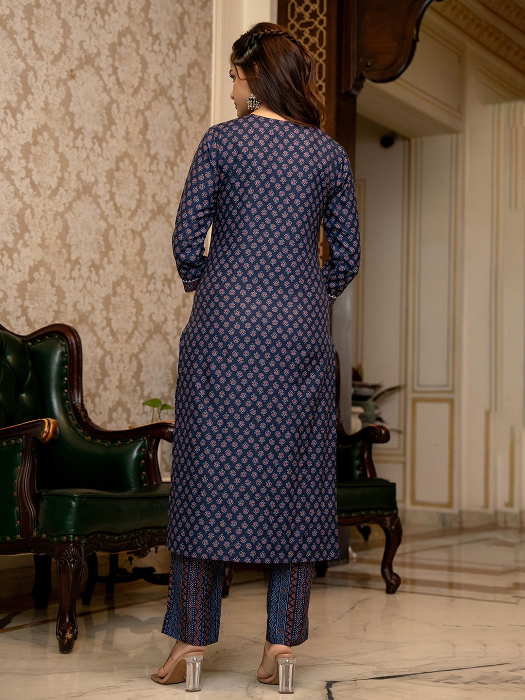 KALINI Ethnic Motifs Printed Regular Gotta Patti Straight Kurta with Trousers & Dupatta