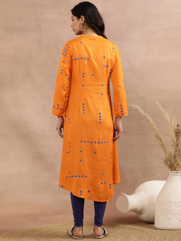 W Geometric Printed Mandarin Collar Anarkali Kurta With Legging
