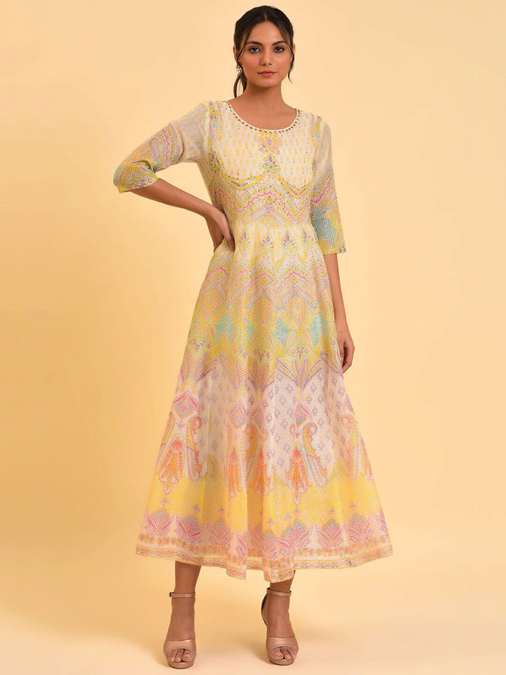 W Off White Ethnic Motifs Printed Fit & Flare Midi Dress