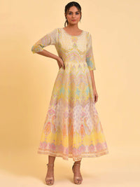 W Off White Ethnic Motifs Printed Fit & Flare Midi Dress