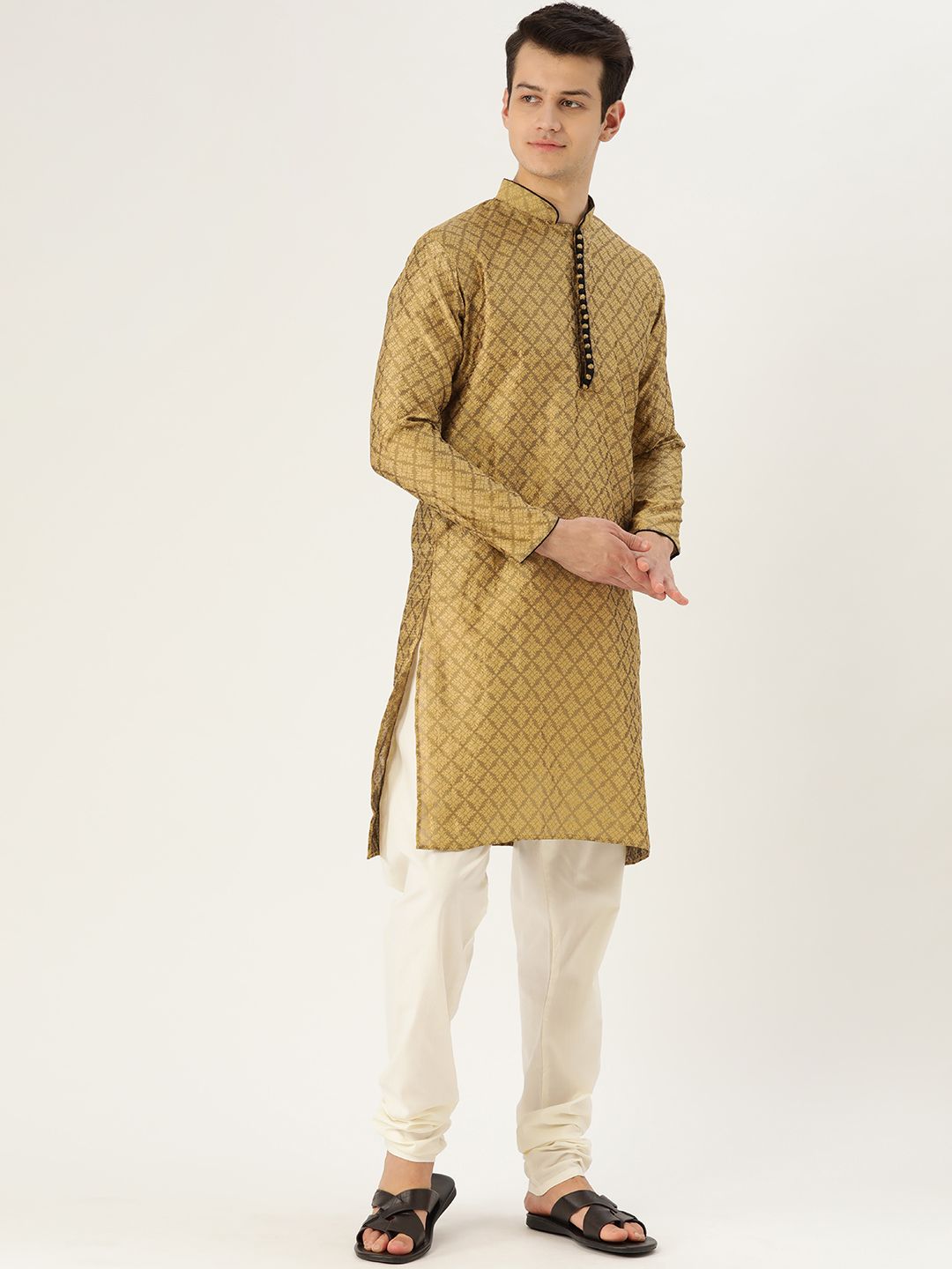 SOJANYA Men Golden Woven Design Straight Kurta