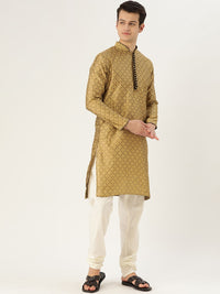 SOJANYA Men Golden Woven Design Straight Kurta