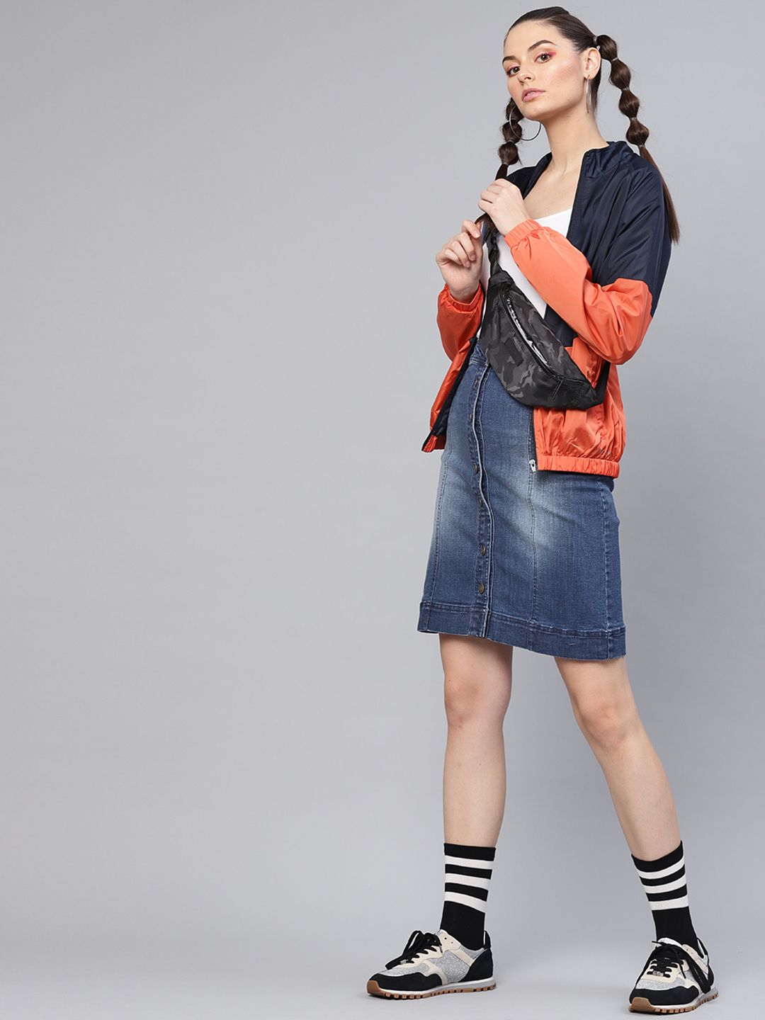 SASSAFRAS Women Blue Washed Denim A-Line Skirt