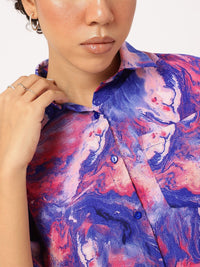 DressBerry Abstract Print Chest Pocket Crop Shirt