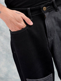 The Indian Garage Co Black Men Mid-Rise Relaxed Fit Colourblocked Jeans