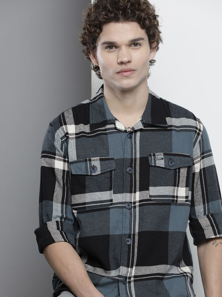 The Indian Garage Co Men Regular Fit Checked Double Flap Pocket Flannel Shirt