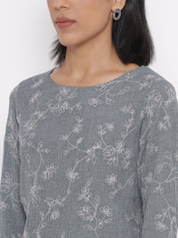 W Women Grey Floral Organic Cotton Floral A-Line Dress