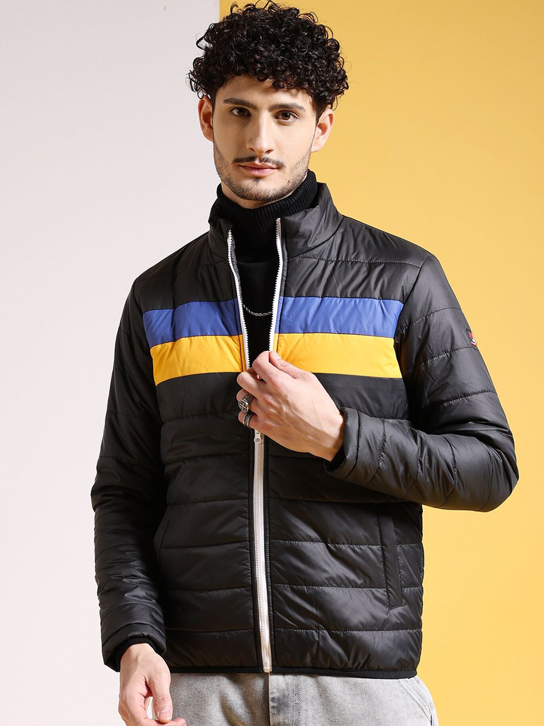The Indian Garage Co Men Colourblock Regular Fit Puffer Jacket