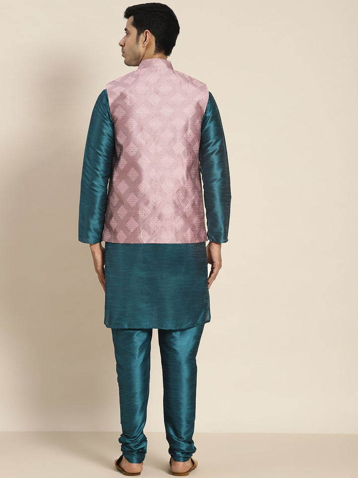 SOJANYA Men Teal Kurta with Churidar with Nehru Jacket