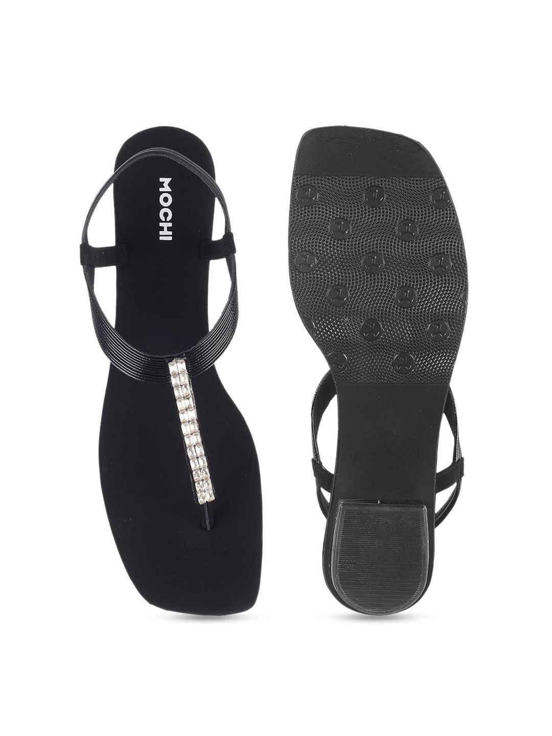Mochi Textured Embellished T-Strap Heels