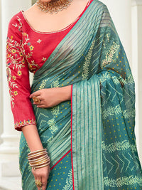 Saree mall Bandhani Printed Zari Poly Chiffon Saree