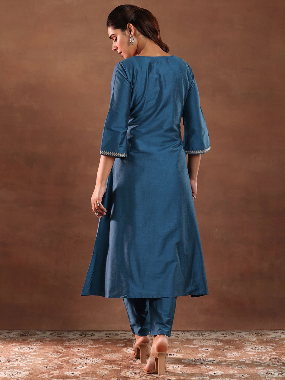 Libas Floral Yoke Design Sequinned Straight Kurta With Trouser