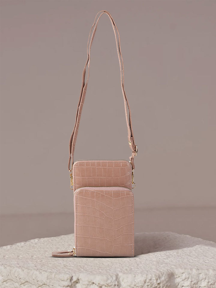 Lino Perros Peach-Coloured Animal Textured PU Structured Sling Bag