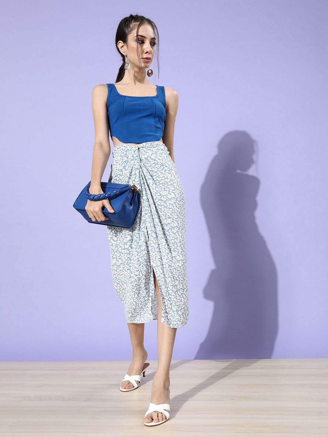 STREET 9 Woman Stunning Blue Solid Cropped Top