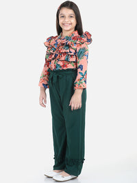 Cutiekins Girls Rust & Green Printed Top with Palazzos