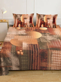 Moda Rapido X KLOTTHE Brown & Beige Geometric 400 TC King Bedsheet with 2 Pillow Covers