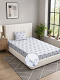 Moda Rapido X KLOTTHE White & Blue Floral 300 TC Single Bedsheet with 1 Pillow Covers