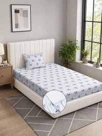 Moda Rapido X KLOTTHE White & Blue Floral 300 TC Single Bedsheet with 1 Pillow Covers