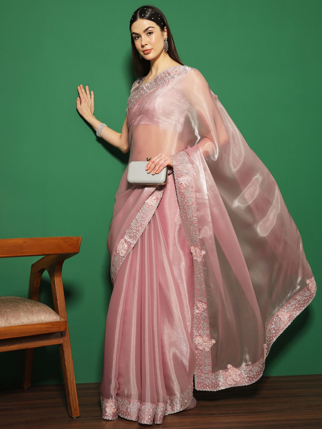 Saree mall Beads and Stones Organza Sarees