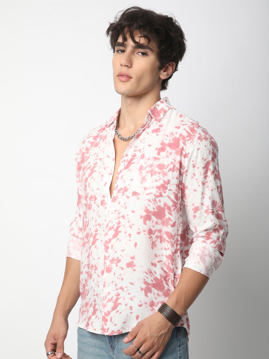 VASTRADO Men Classic Spread Collar Tie and Dye Printed Slim Fit Casual Shirt