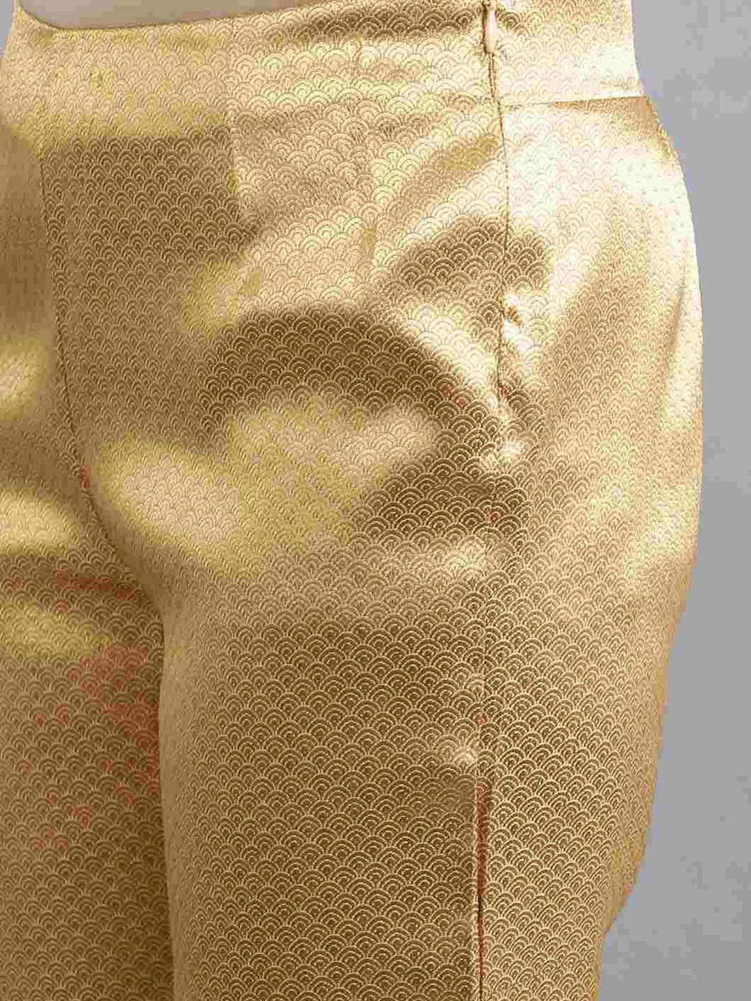 W Women Gold-Toned Printed Slim Fit Pleated Culottes Trousers