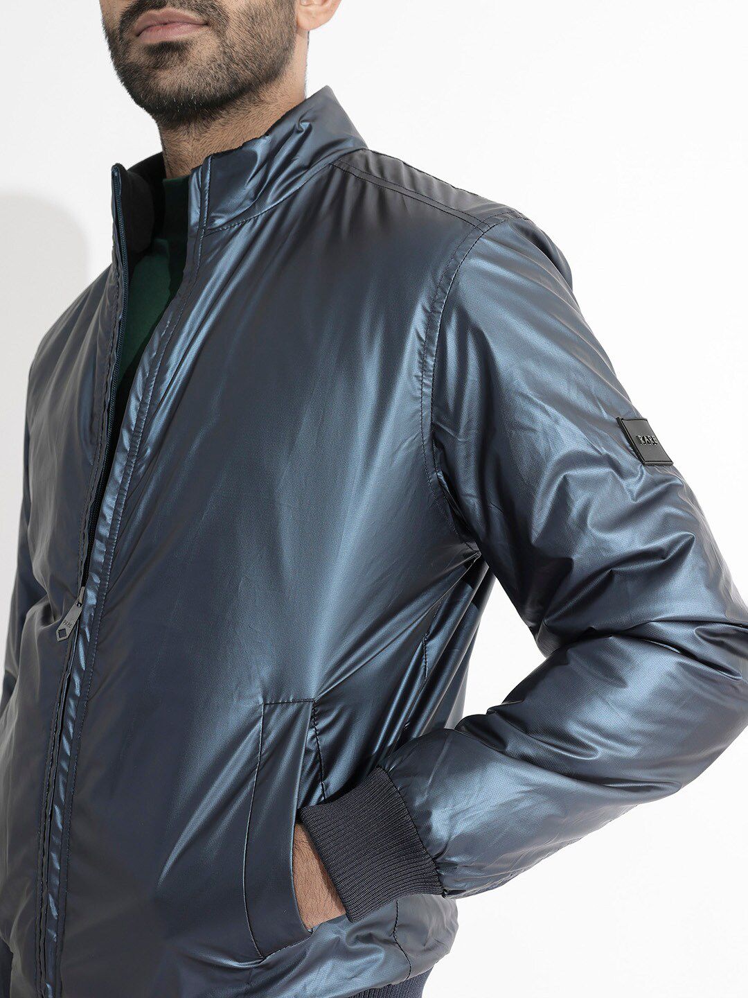 RARE RABBIT Men Carpo Tailored Fit Mandarin Collar Jacket