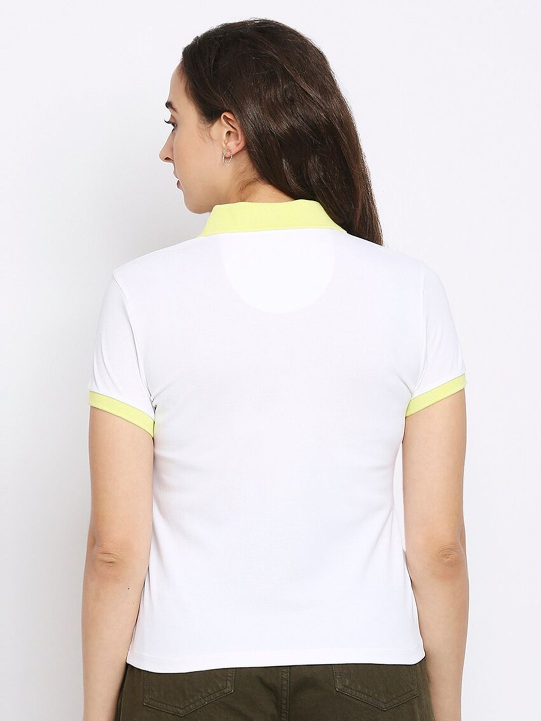 Being Human Women White & Yellow Solid Polo Collar  T-shirt