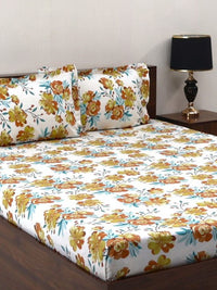 BOMBAY DYEING Allure Brown Floral Cotton 144 TC Fitted Bedsheet Set-1.52 m X1.98mX 30cm