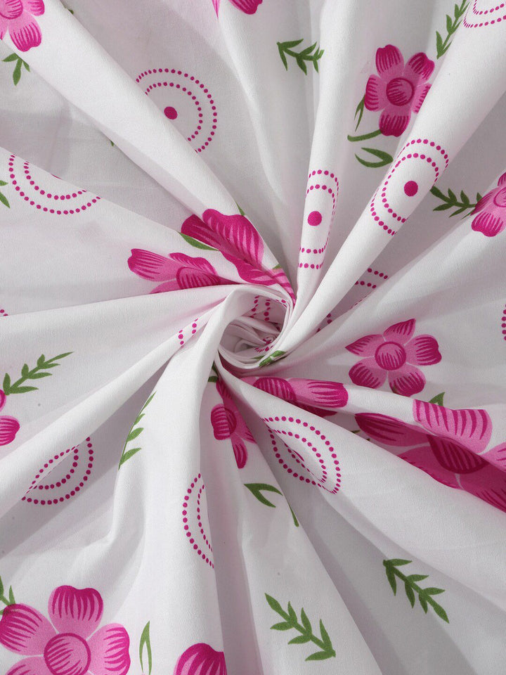 KLOTTHE White & Pink Floral Printed 300TC Double King Cadar Dengan 2 Sarung Bantal