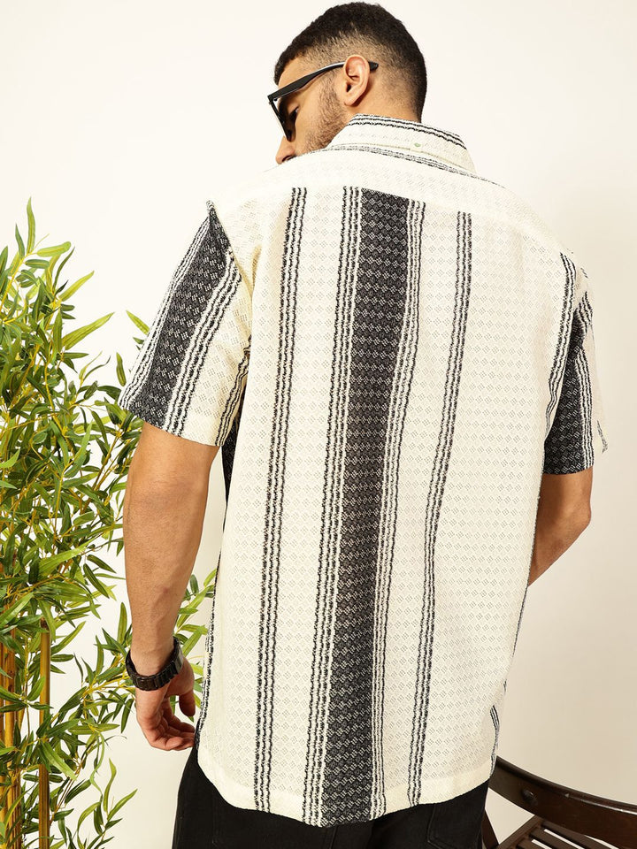 Thomas Scott Men Self Design Textured Regular Fit Semi-Sheer Casual Crochet Shirt