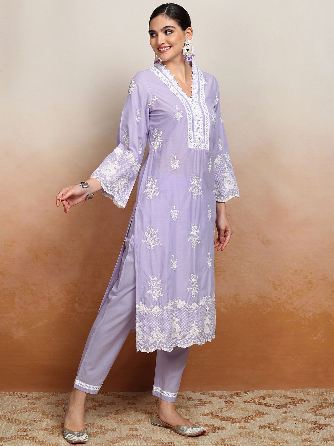 Vishudh Ethnic Motifs Embroidered Pure Cotton Kurta With Trouser & Dupatta