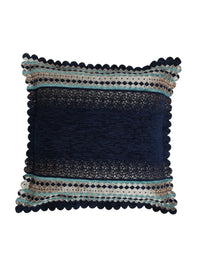 HOSTA HOMES Navy Blue & Grey Set of 2 Geometric Velvet Square Cushion Covers