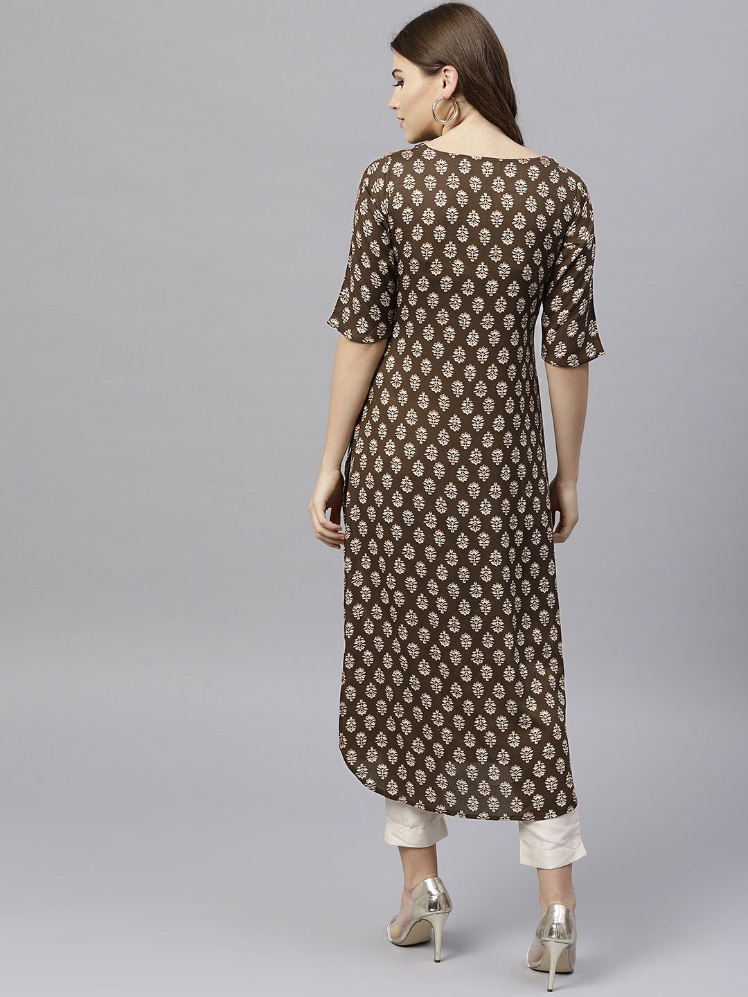Gerua By Libas Women Coffee Brown  Beige Printed Straight Kurta