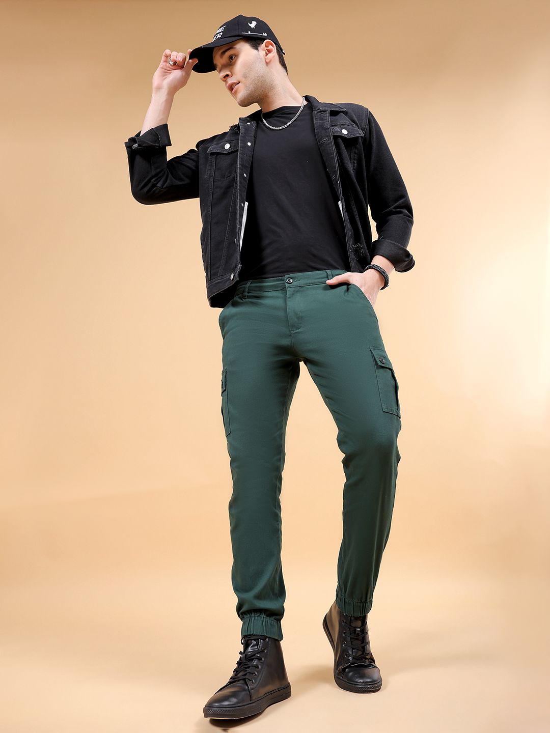 The Indian Garage Co Men Teal Blue Slim Fit Cargos Trousers