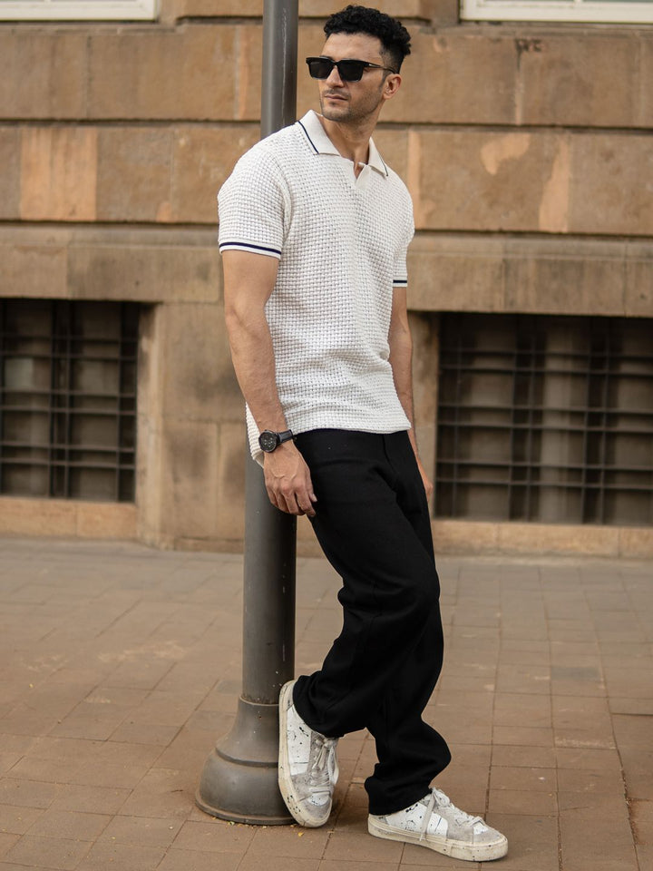 Powerlook Men Self Design Polo Collar Cotton T-shirt