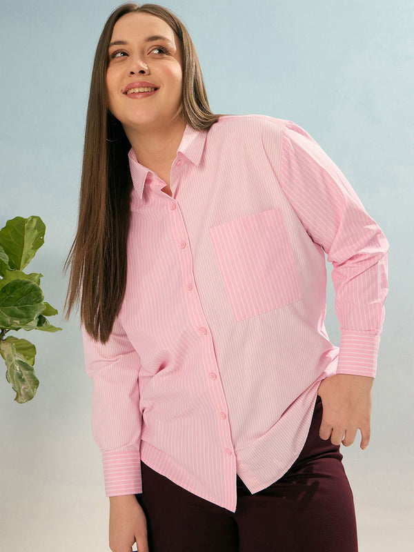 SASSAFRAS Curve Women Striped Spread Collar Shirt