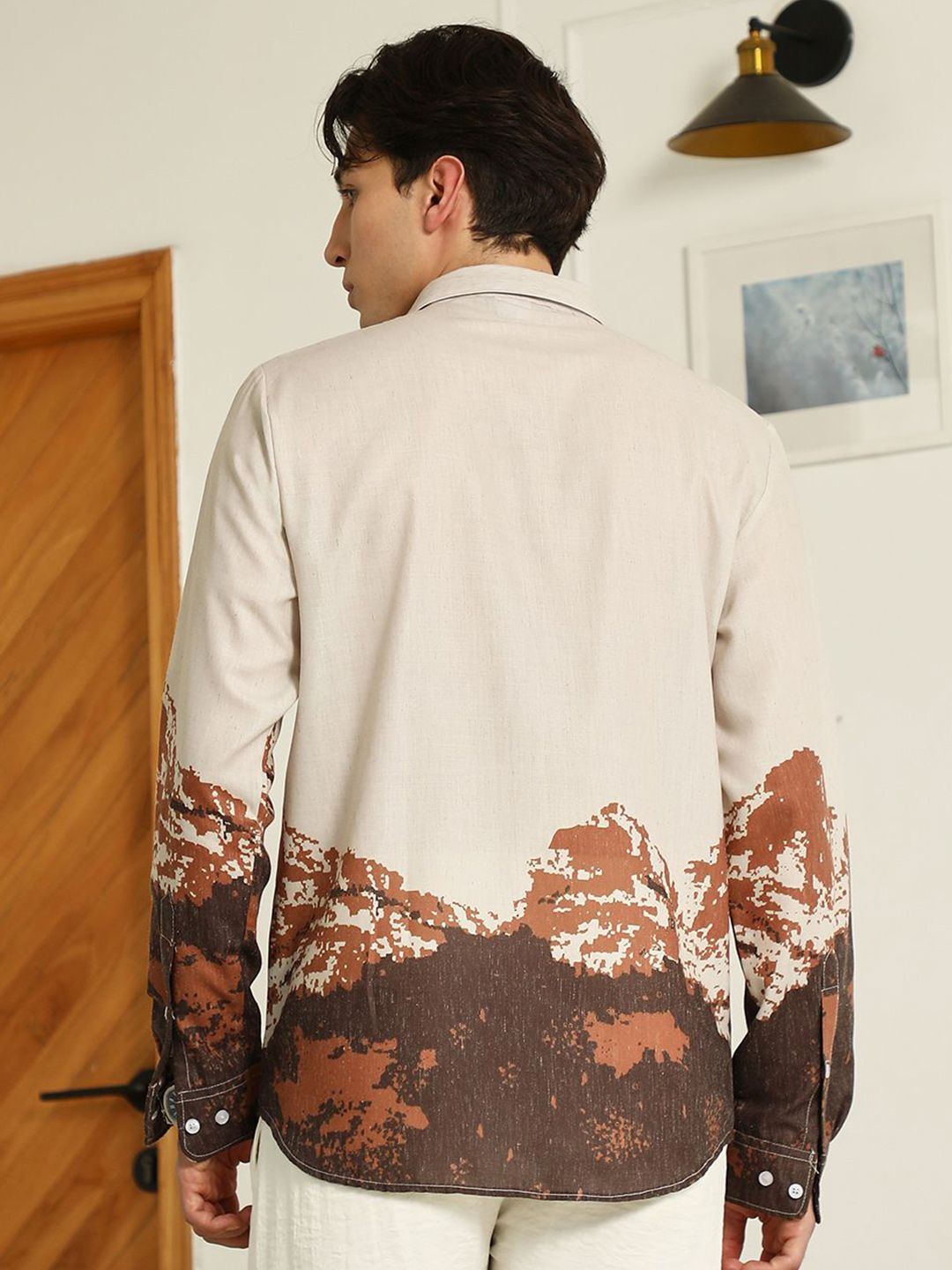 Campus Sutra Comfort Abstract Mountain Printed Spread Collar Casual Shirt