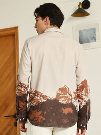 Campus Sutra Comfort Abstract Mountain Printed Spread Collar Casual Shirt