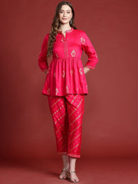 Anouk Ethnic Motifs Printed Pleated Gotta Patti Kurta with Trousers