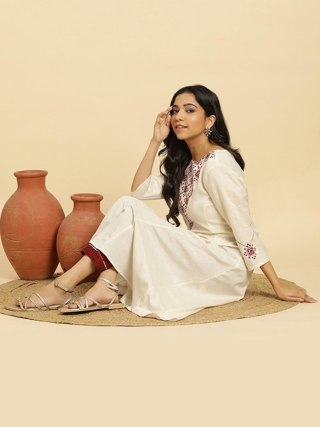 W Mirror Work Round Neck Anarkali Kurta