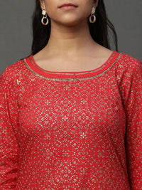 AURELIA Floral Foil Printed Sequined & Gotta Patti Pure Cotton Straight Kurta