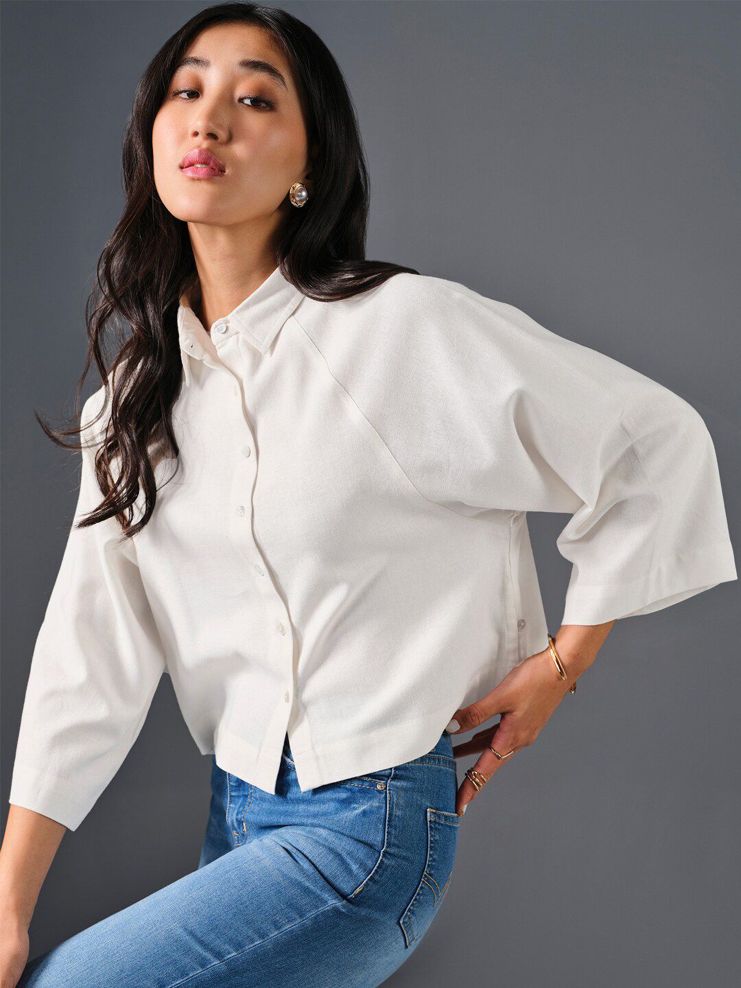 AND Flared Sleeve Shirt Style Top
