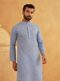 SOJANYA Kurta Linen Kapas Bercetak Motif Etnik Dengan Churidar