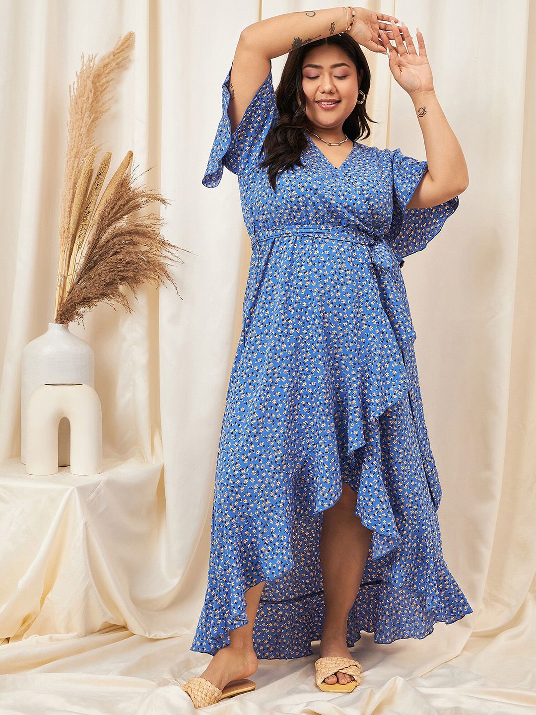 Berrylush Curve Floral Printed Wrap Dress