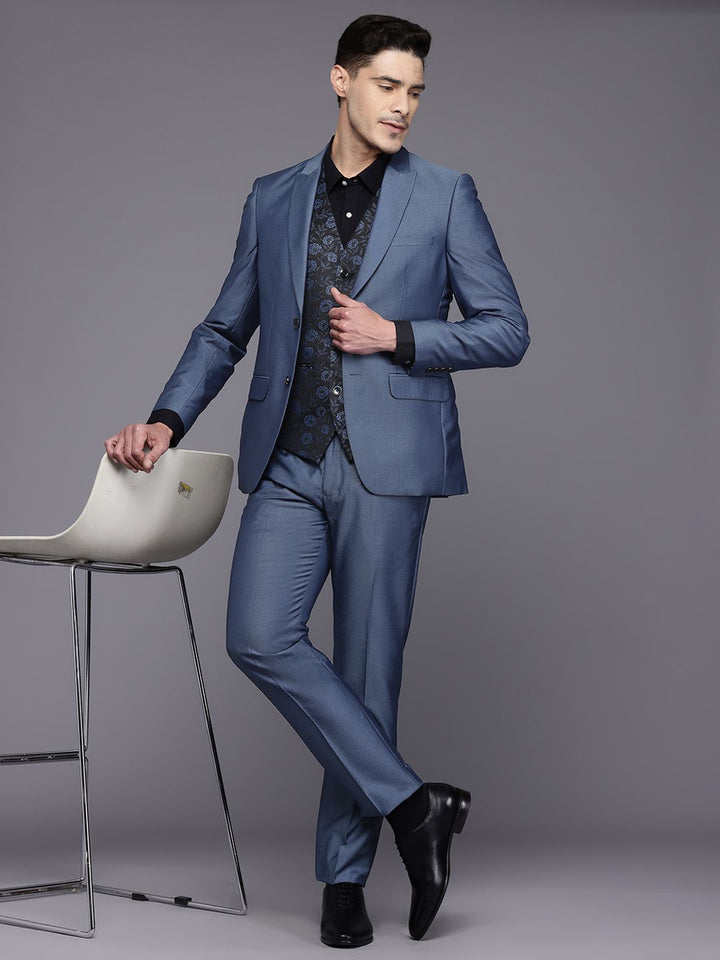 Raymond Party Blazer & Trouser With Woven Design Waistcoat